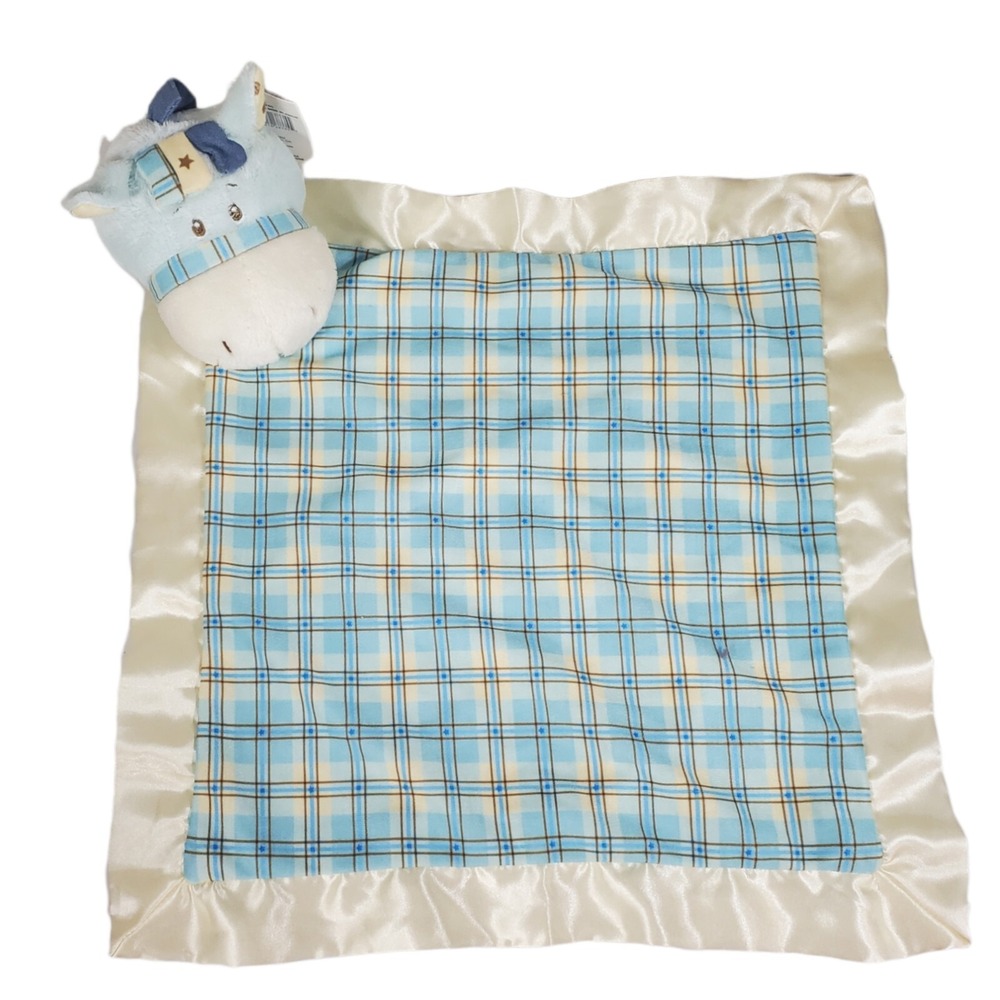 Baby Ganz Wee Western Blue Horse Plaid Lovey Security Baby Blanket 13" NWT 30188